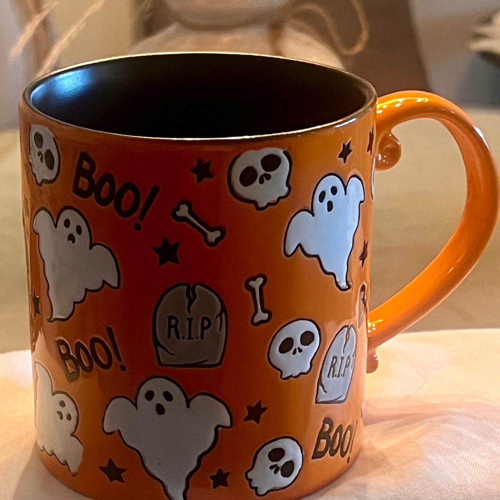 Spooky Orange Ghost Mug NWOT